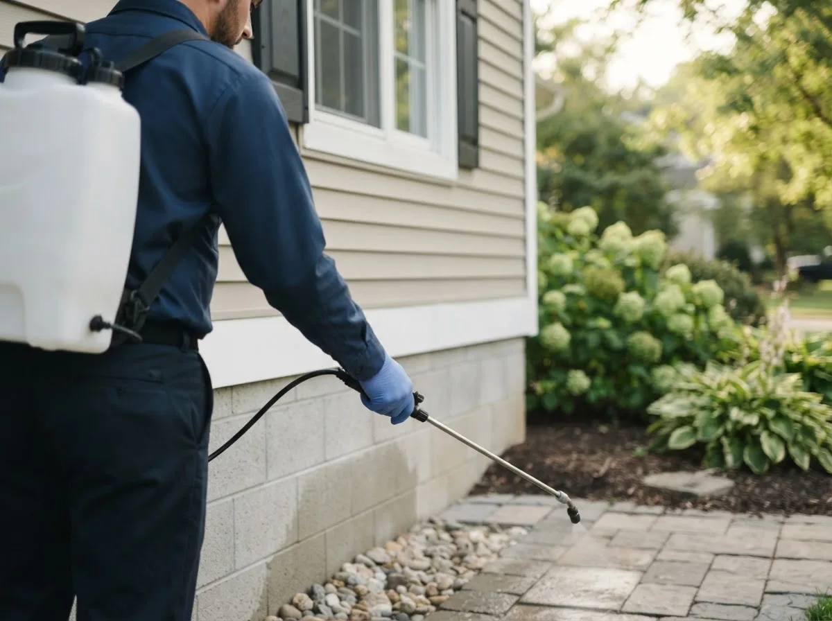 Pest control technician inspecting a home in Laneview, VA